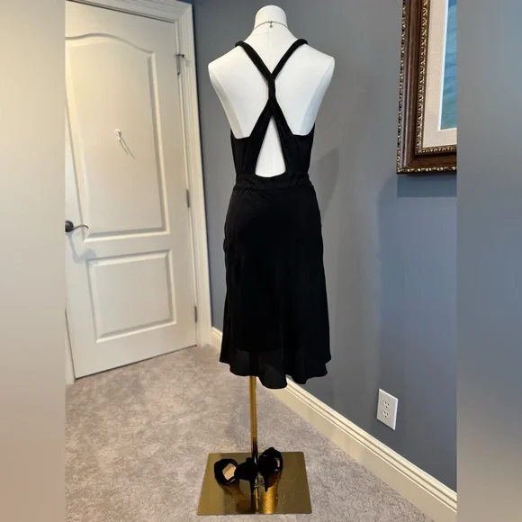 BURBERRY Size 4 Classy Black Silk dress with Charcoal Jersey trim! - Picture 5 of 7